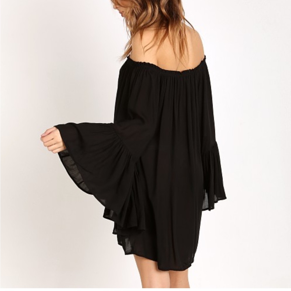 Indah Black Off-Shoulder Mini Dress